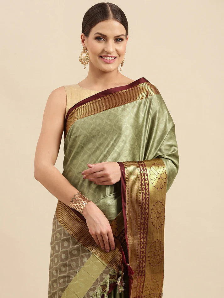 Majesty Pista Maroon Soft Linen Saree