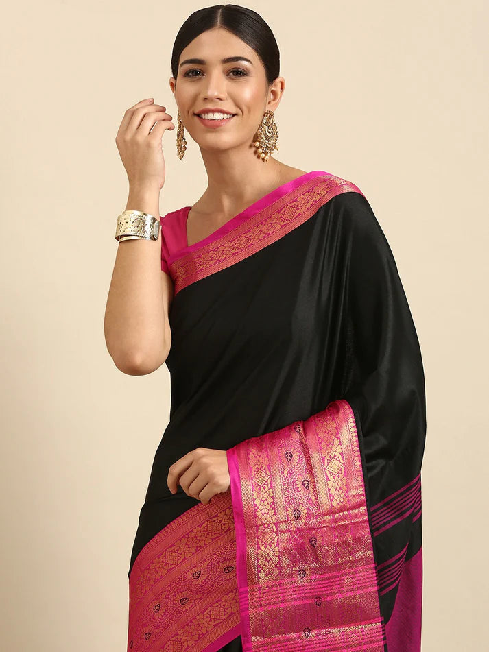 Admirable Navy Blue Pink Soft Linen Saree