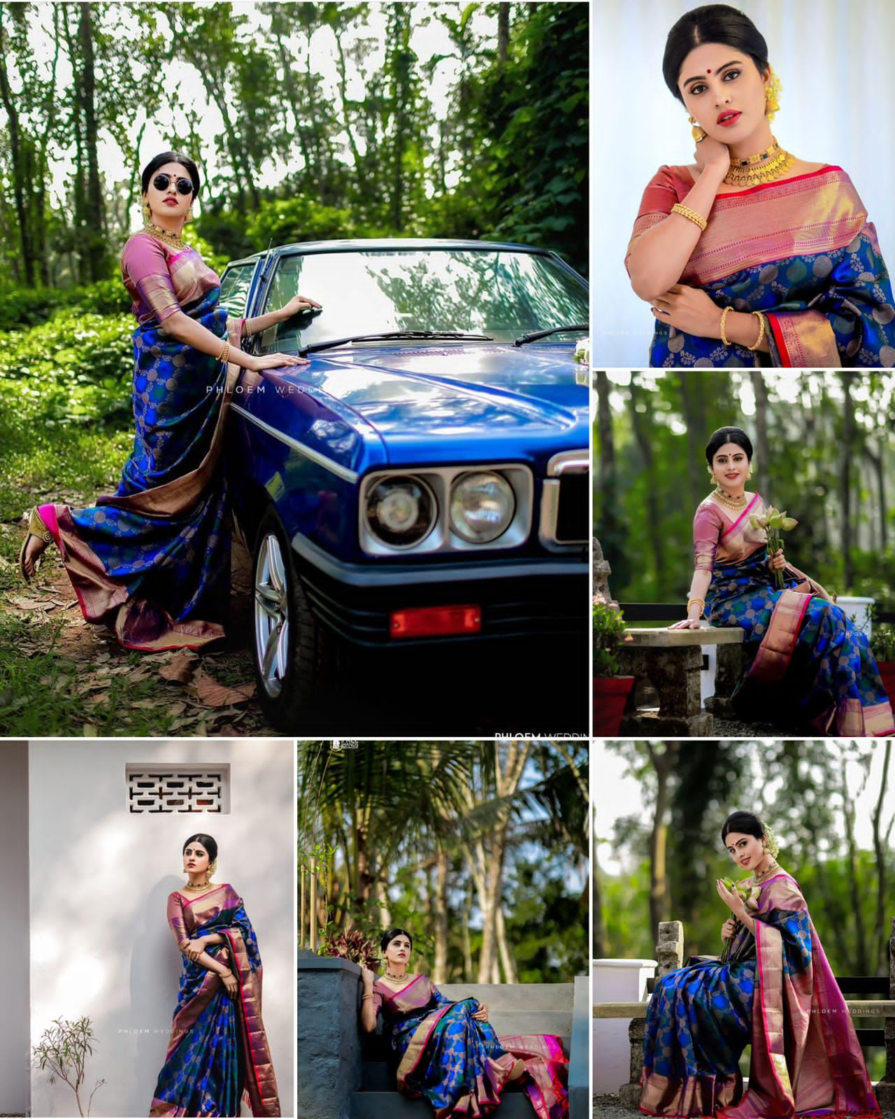 Unique Royal Blue Colored Printed Saree For Women