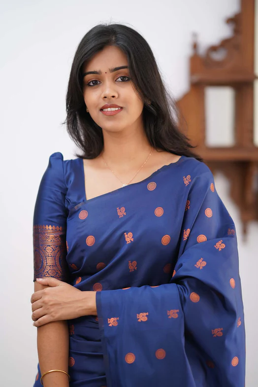 Prominent Royal Blue Colored Printed Saree For Women