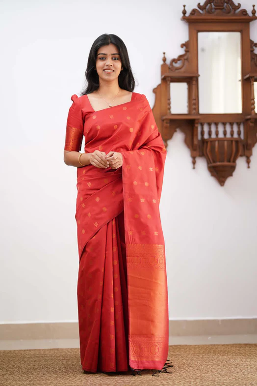 Adorable Red Colored Printed Saree For Women