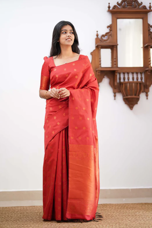 Adorable Red Colored Printed Saree For Women