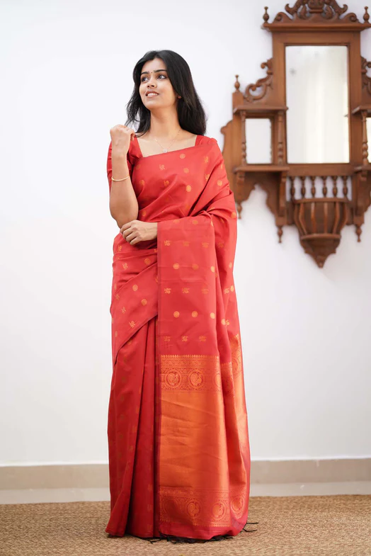 Adorable Red Colored Printed Saree For Women