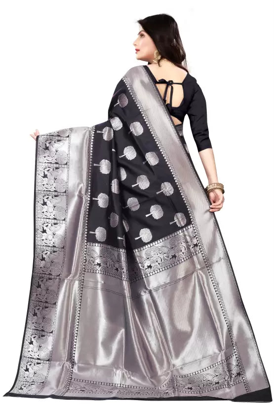 Flaunt Black Colored Printed Saree For Women