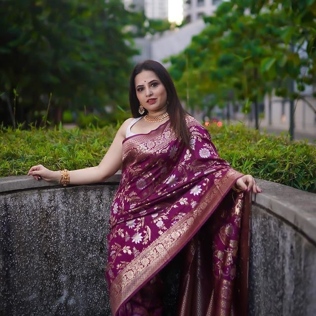 Intricate Purple Colored Printed Saree For Women