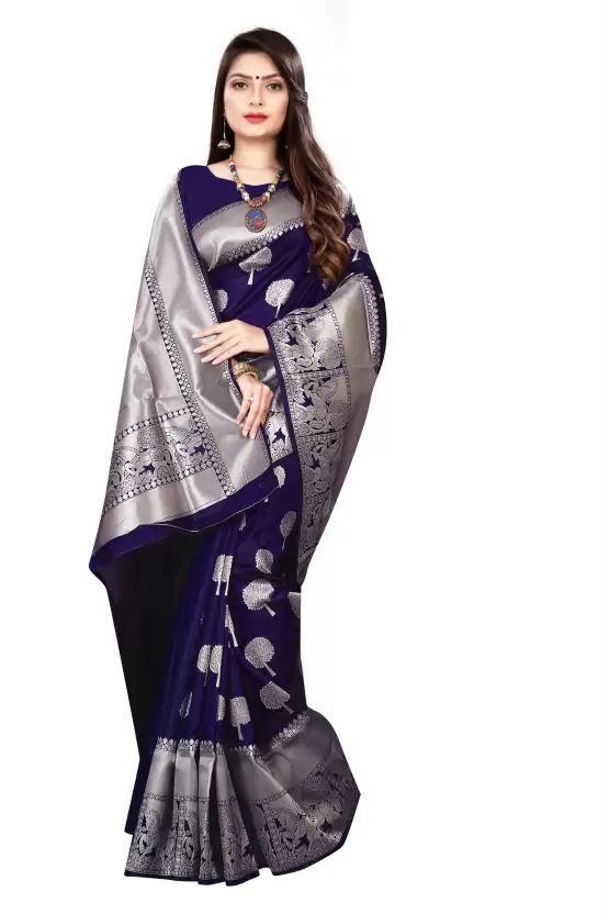 Fantastic Navy Blue Colored Printed Saree For Women