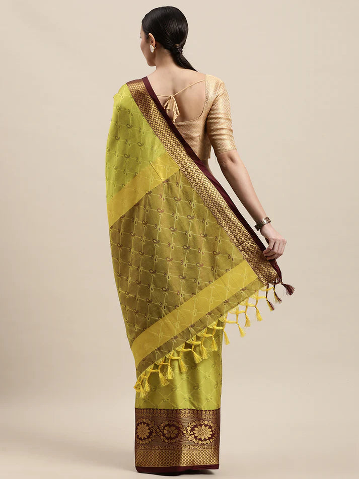 Innovative Lemon Maroon Soft Linen Saree