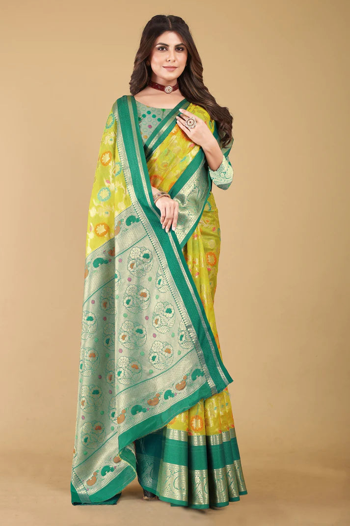 Alluring Lemon Rama Soft Linen Saree