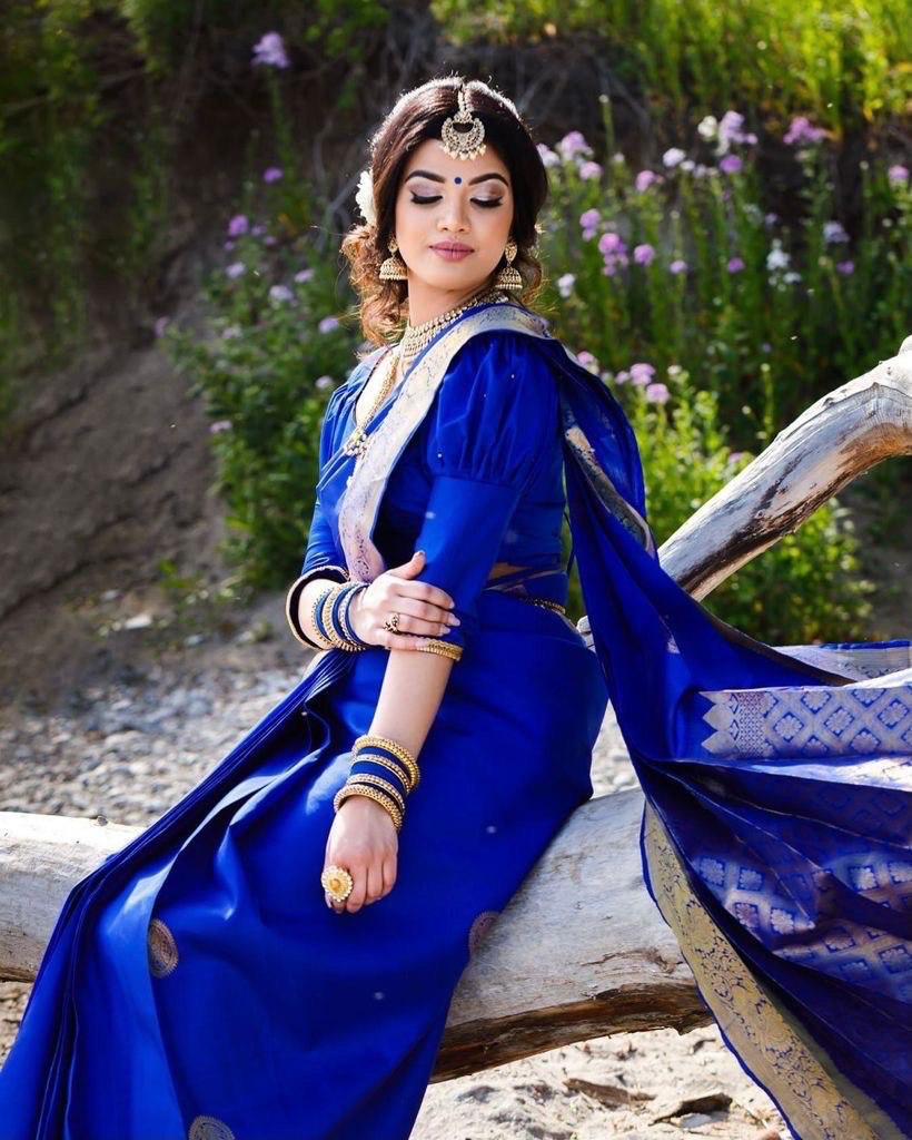 Premium Quality Royal Blue Colored Printed Saree For Women