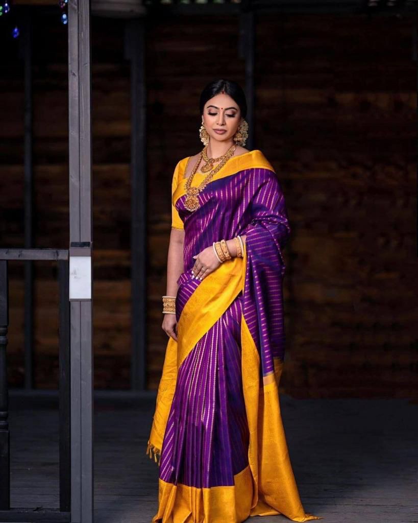 Blissful Purple Colored Printed Saree For Women