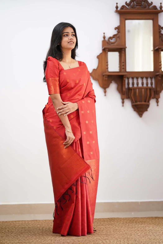 Adorable Red Colored Printed Saree For Women