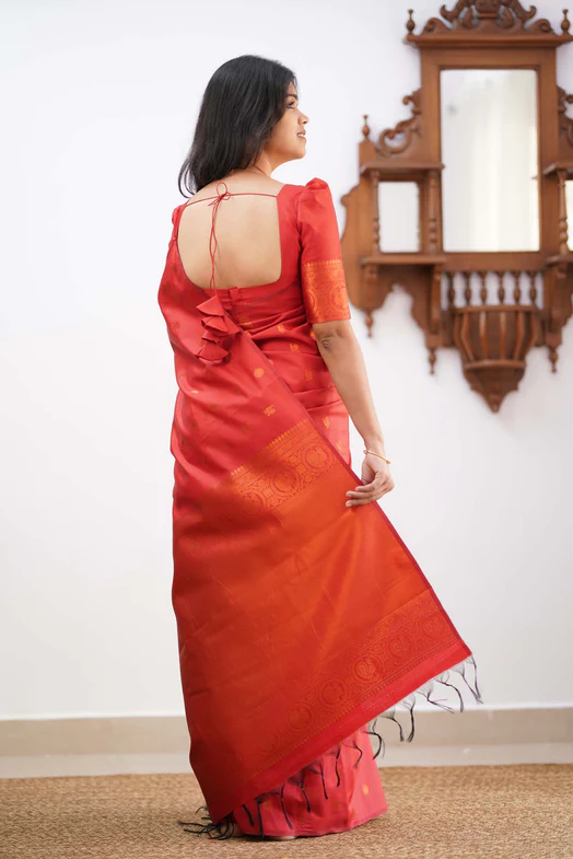 Adorable Red Colored Printed Saree For Women