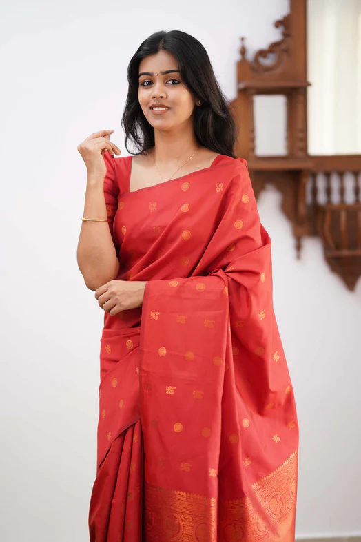 Adorable Red Colored Printed Saree For Women