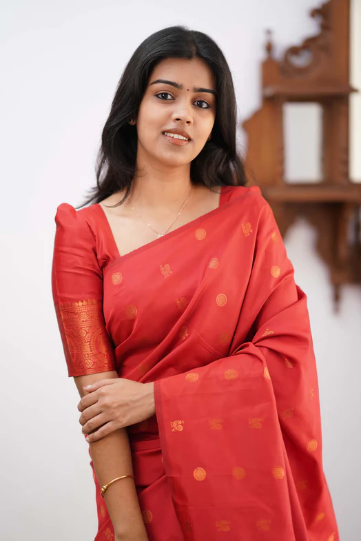 Adorable Red Colored Printed Saree For Women