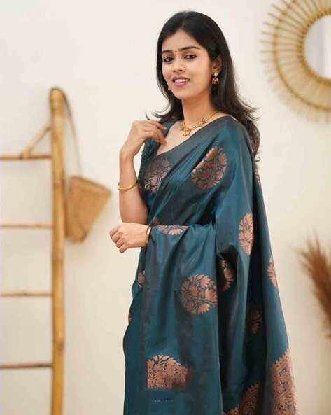 Jacquard Silk Sarees Rama Colour, casual wear