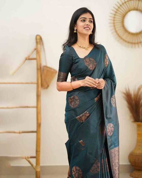Jacquard Silk Sarees Rama Colour, casual wear