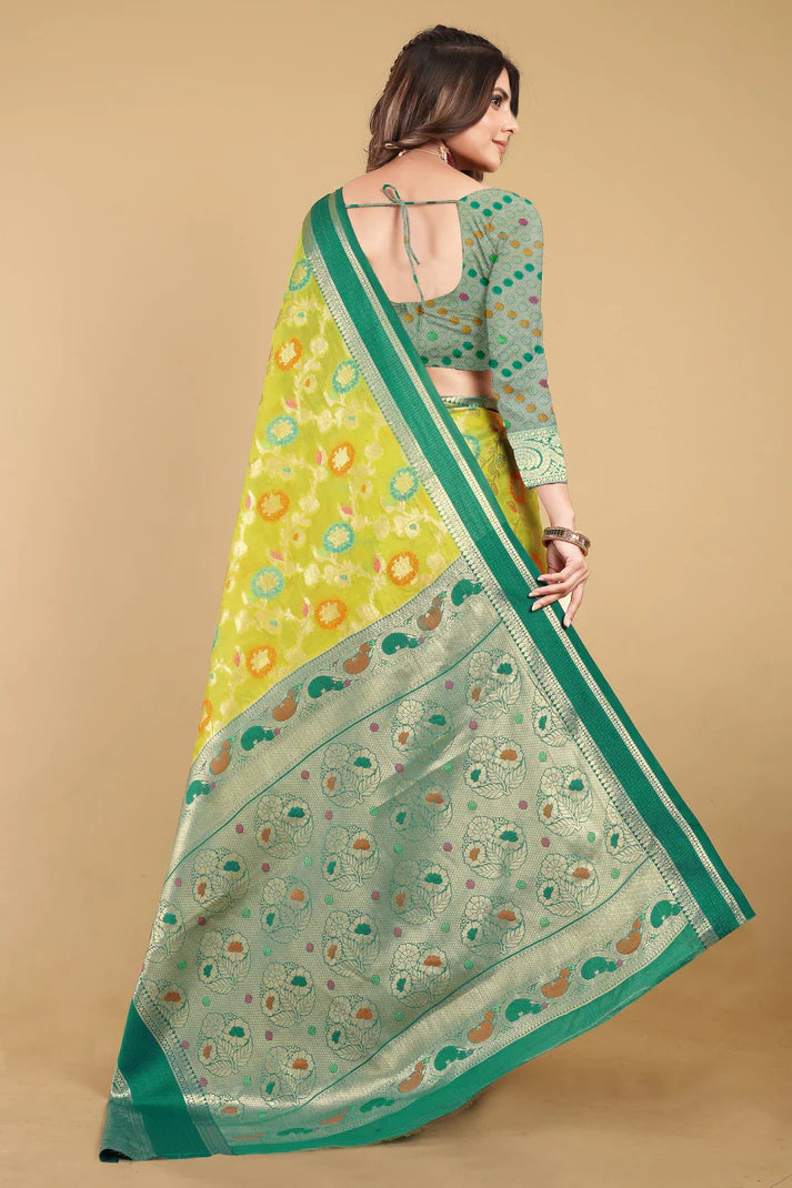 Alluring Lemon Rama Soft Linen Saree