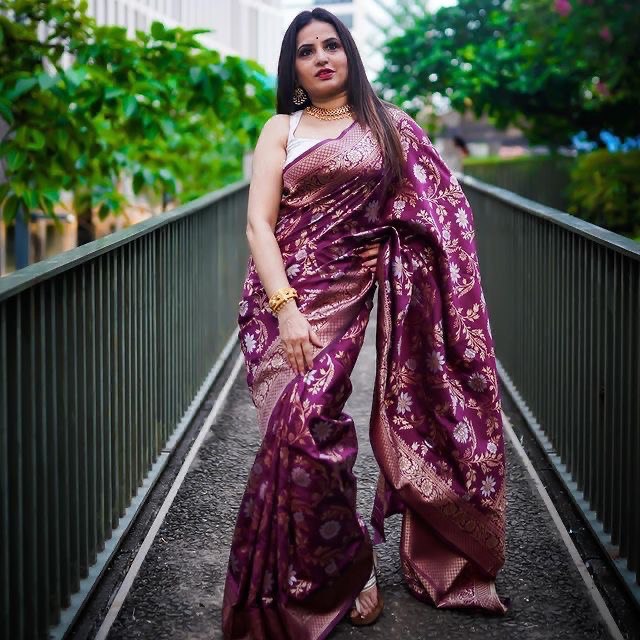 Intricate Purple Colored Printed Saree For Women