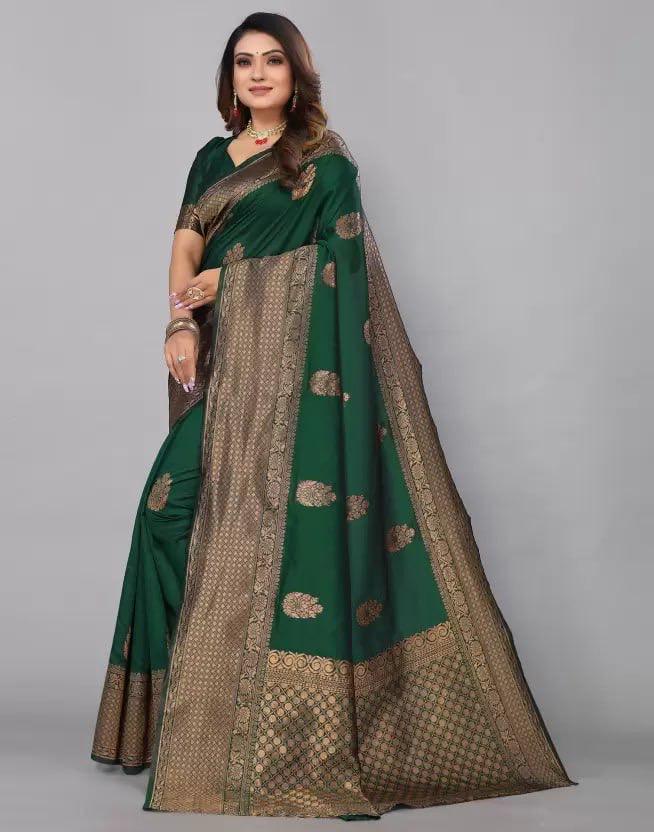 Graceful Dark Green Colored Printed Saree For Women