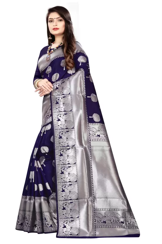 Fantastic Navy Blue Colored Printed Saree For Women