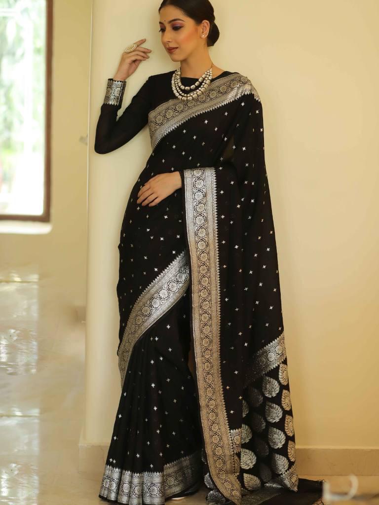 Awesome Black Colored Printed Saree For Women