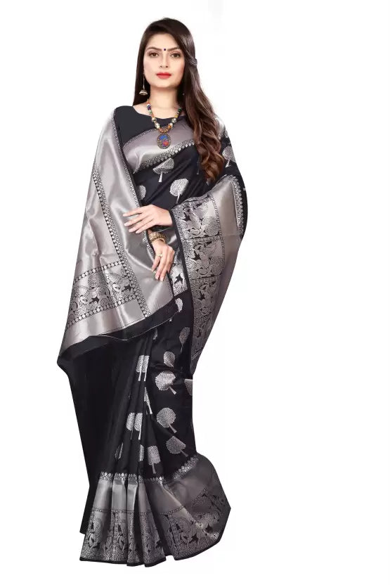 Flaunt Black Colored Printed Saree For Women