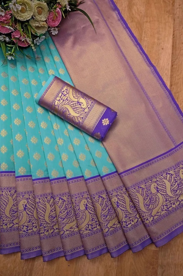 Graceful Sky Blue Colored Printed Saree For Women