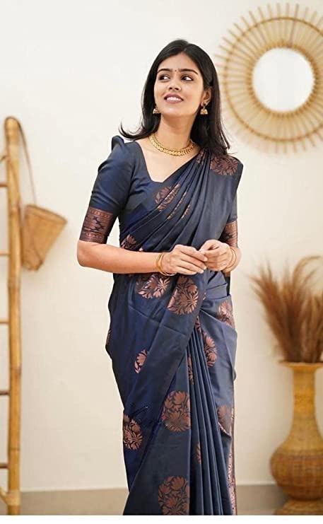 Pure jacquard Silk Sarees Blue Colour, Casual wear