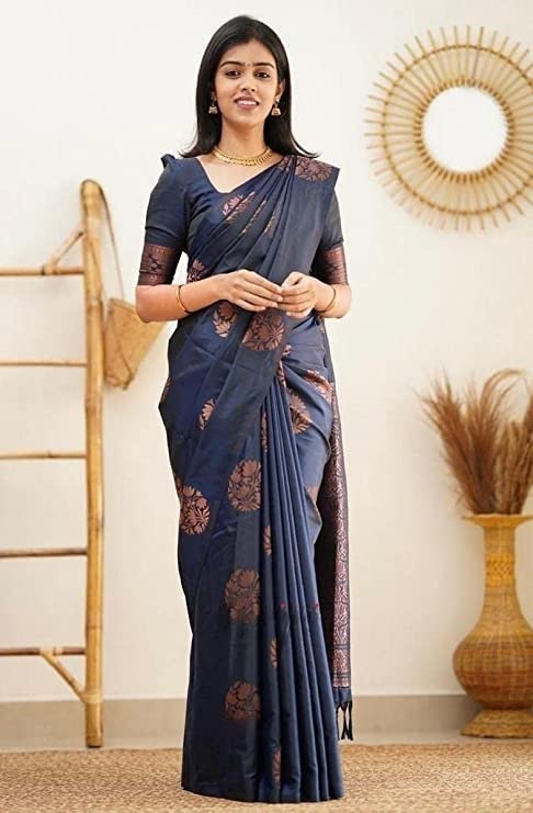 Pure jacquard Silk Sarees Blue Colour, Casual wear