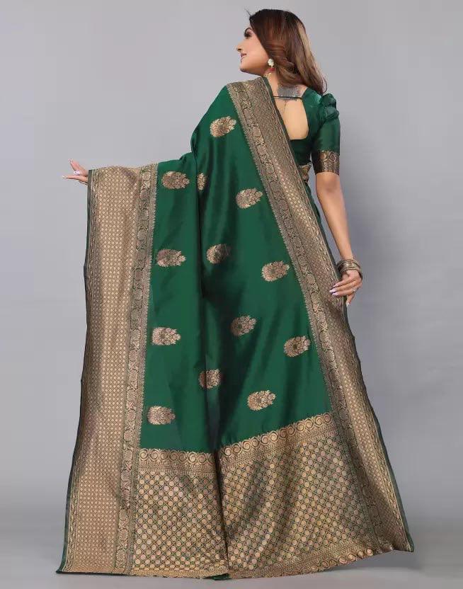 Graceful Dark Green Colored Printed Saree For Women