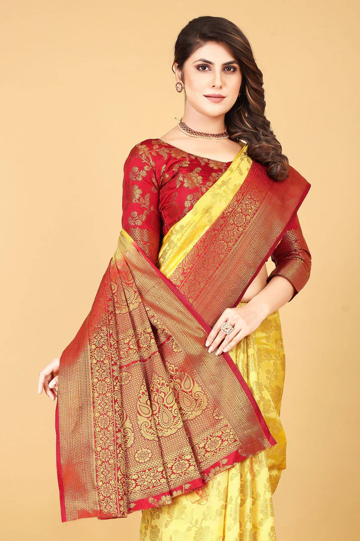 Amazing Cream Red Soft Linen Saree