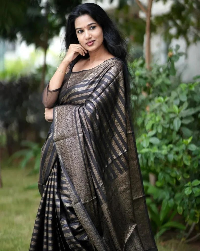 Charming Black Colored Printed Saree For Women