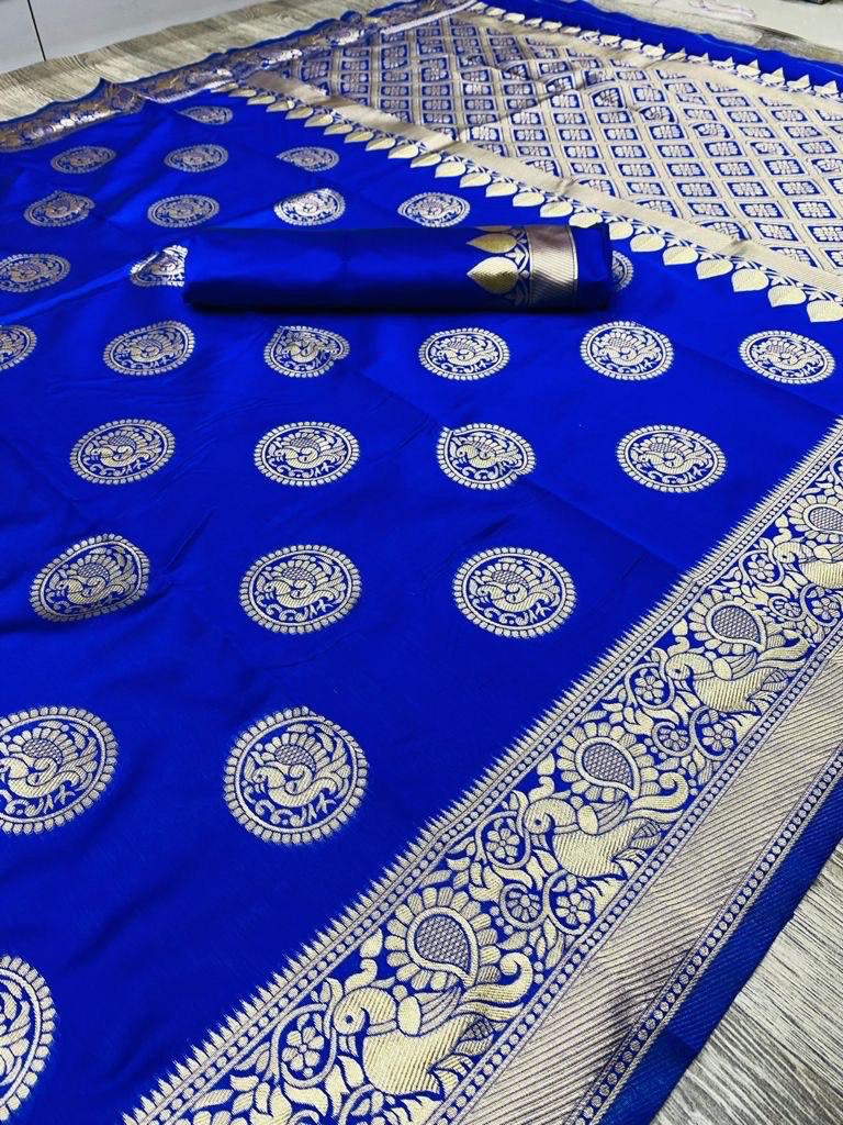 Premium Quality Royal Blue Colored Printed Saree For Women