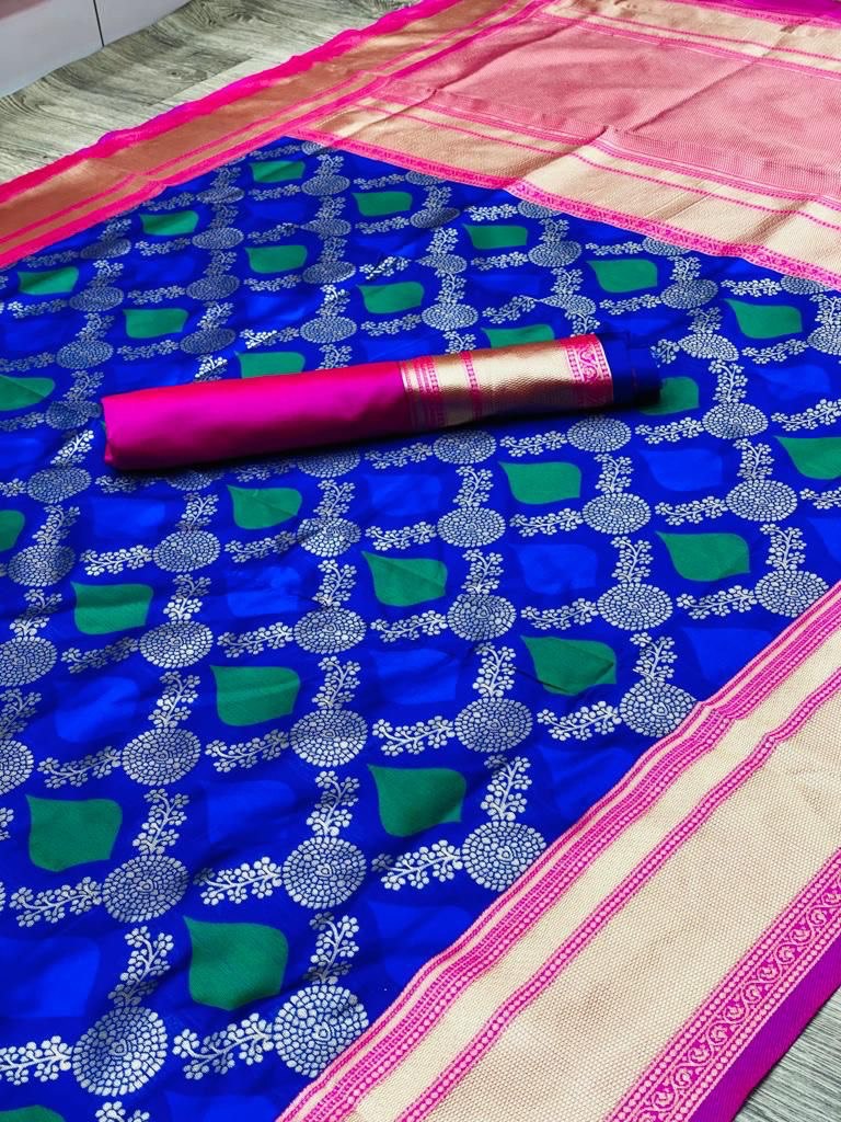 Unique Royal Blue Colored Printed Saree For Women