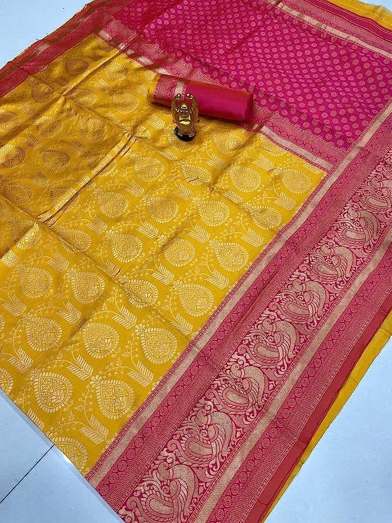 Dazzling Mustarad Yellow Colored Printed Saree For Women