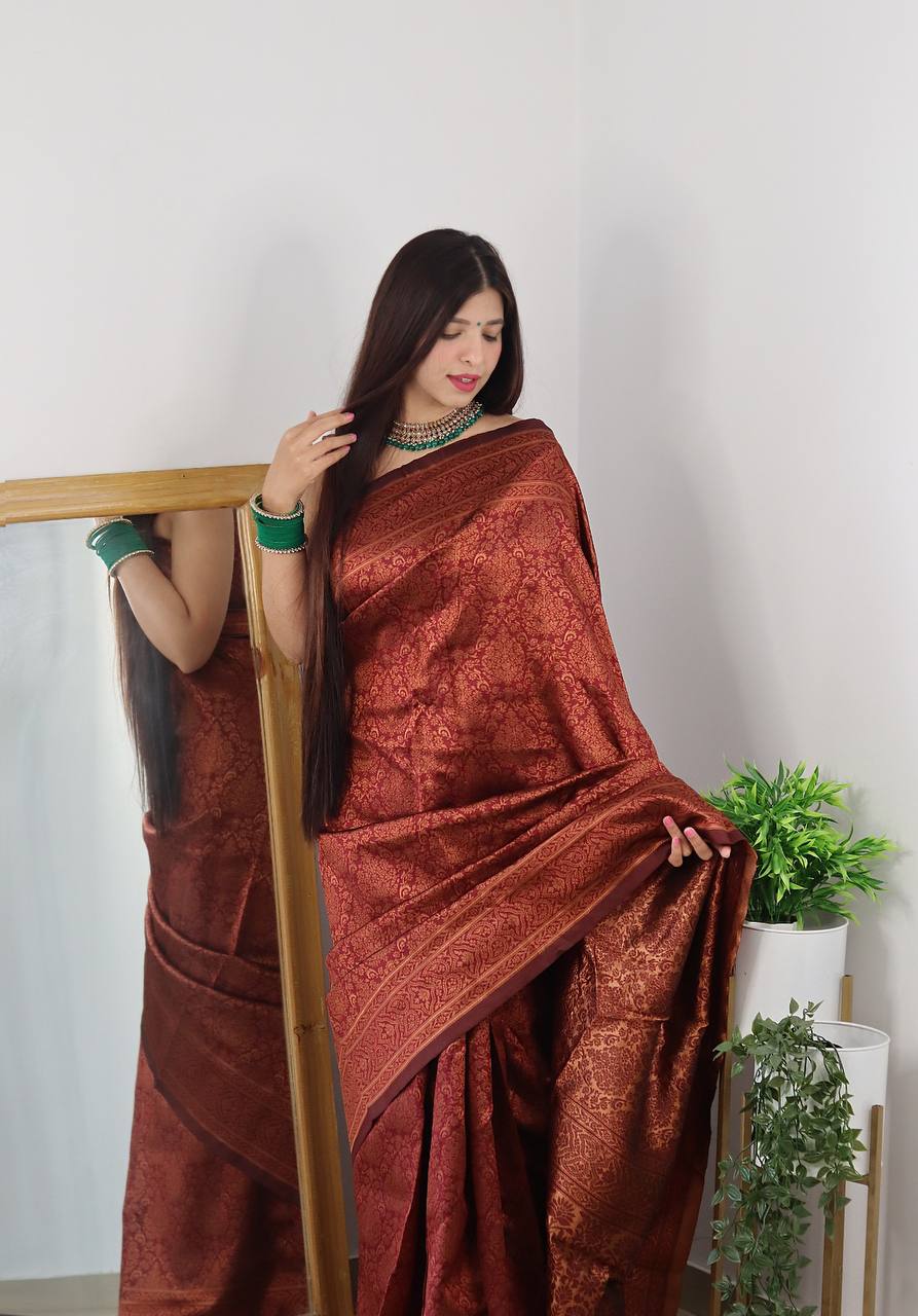 Majesty Maroon Colored Printed Saree For Women