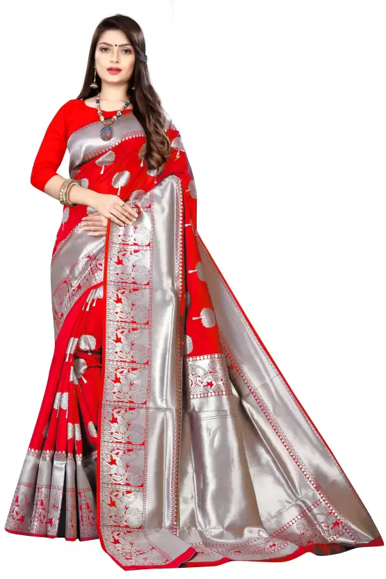 Stunning Red Colored Printed Saree For Women