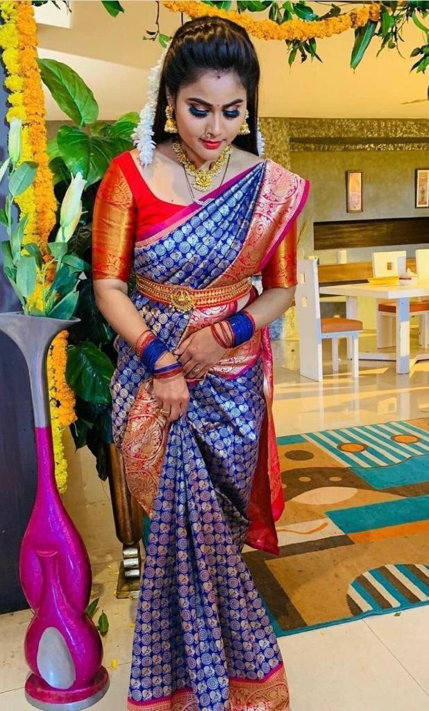 Pleasant Royal Blue Colored Printed Saree For Women