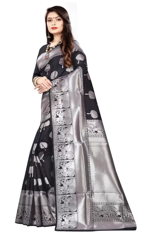 Flaunt Black Colored Printed Saree For Women