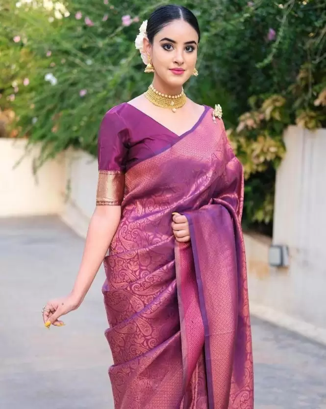 Glorious Wine Colored Printed Saree For Women