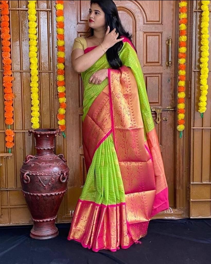 Marvellous Parrot Green Colored Printed Saree For Women