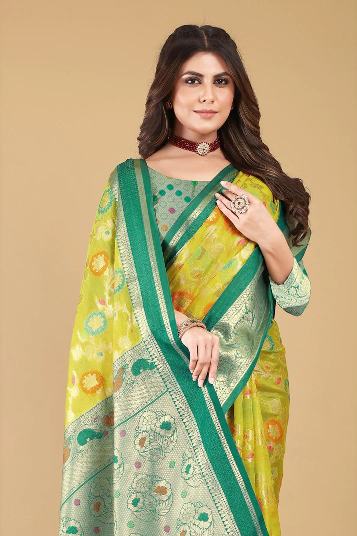 Alluring Lemon Rama Soft Linen Saree