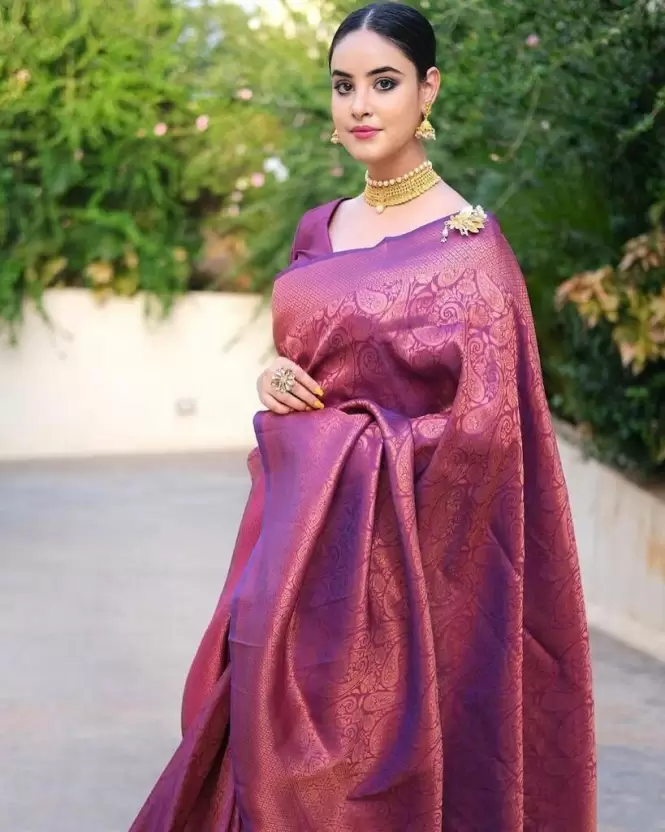 Glorious Wine Colored Printed Saree For Women