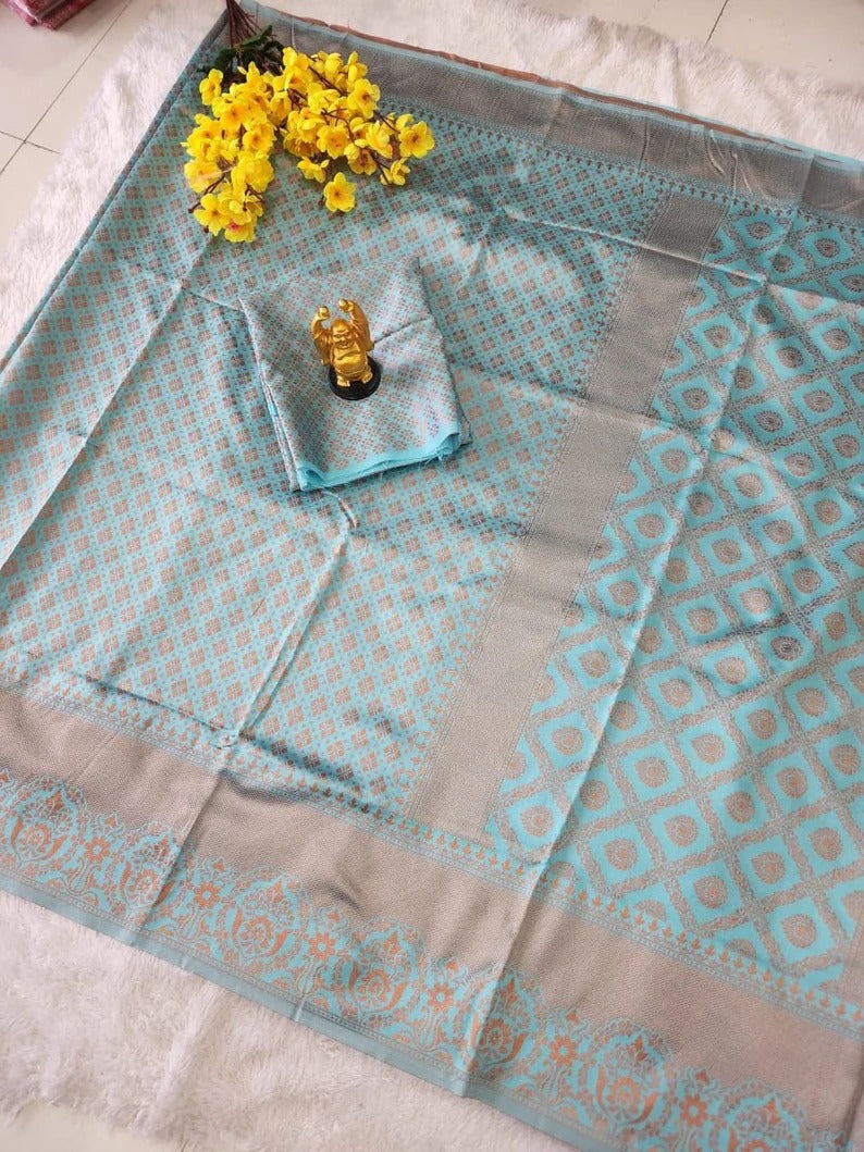 Ravishing Sky Blue Colored Printed Saree For Women