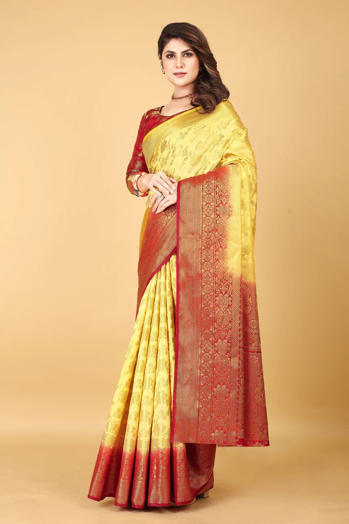 Amazing Cream Red Soft Linen Saree