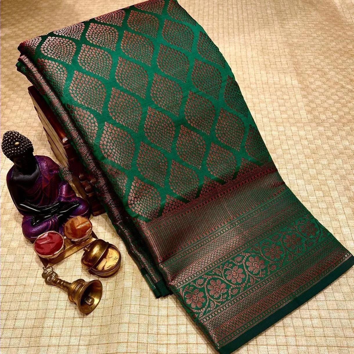 Pleasant Dark Green Colored Printed Saree For Women