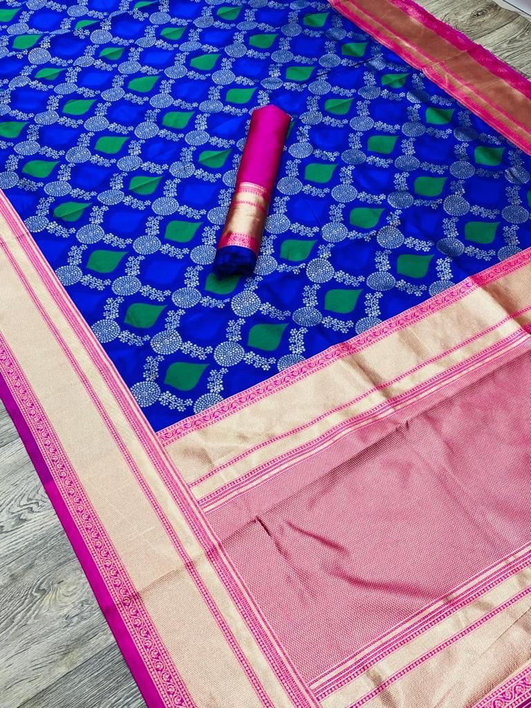 Unique Royal Blue Colored Printed Saree For Women