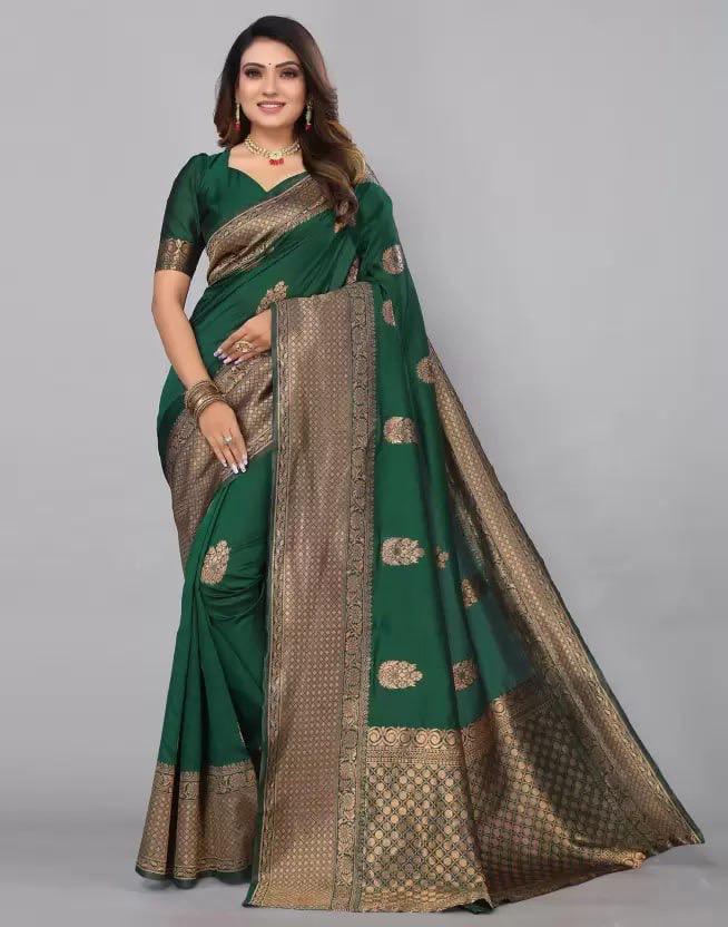 Graceful Dark Green Colored Printed Saree For Women