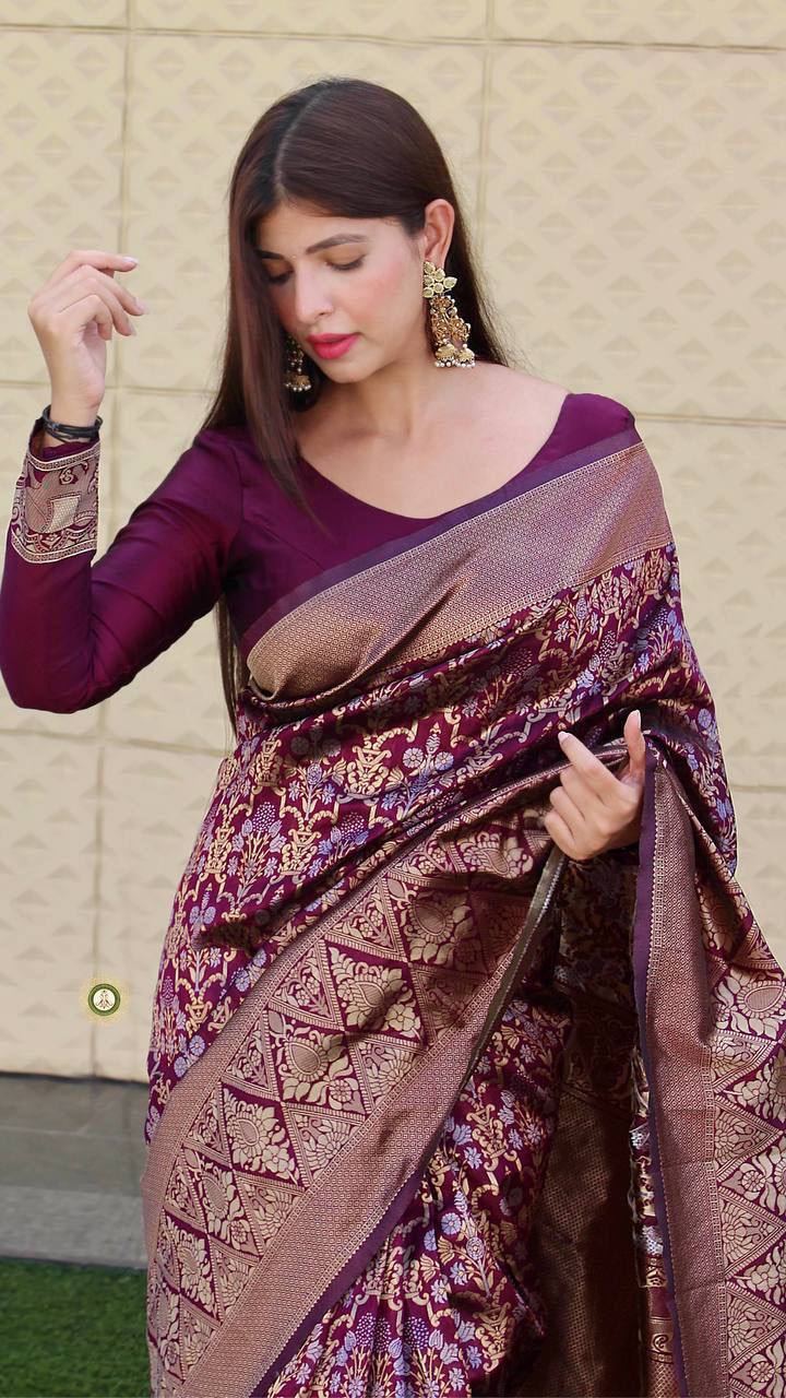 Festive Wear Violet Colored Printed Saree For Women