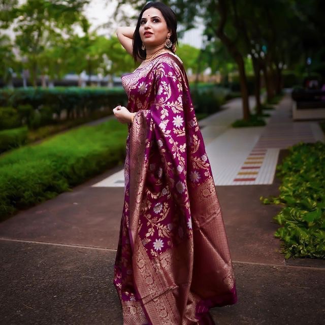 Intricate Purple Colored Printed Saree For Women